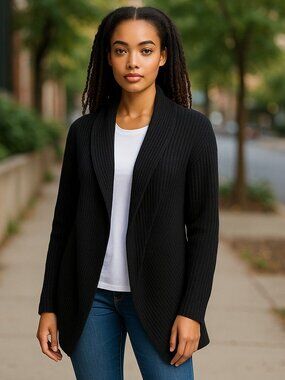 CLIFFORD & WILLS Black Shawl Collar Cardigan Sweater Ladies Large